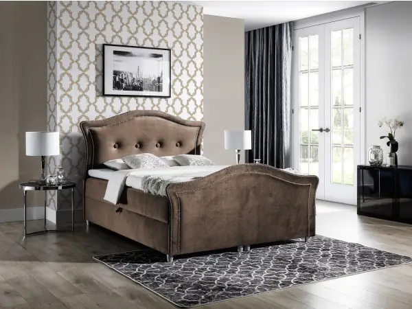 PRATO K22 stylowe łóżko kontynentalne 180x200 z pojemnikiem, srebrna tasiemką pineskowa